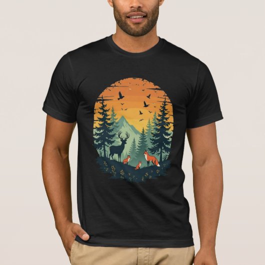 Arbres Faune Nature Forêt Vintage T-Shirt (Devant)