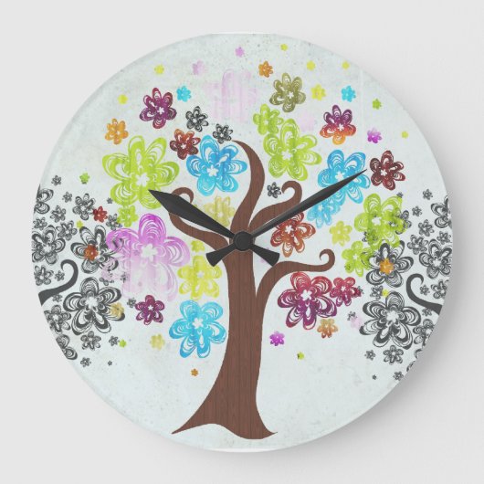 Arbres fleuris colorés Horloge murale (Recto)