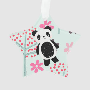 Arbres, fleurs et ours de panda