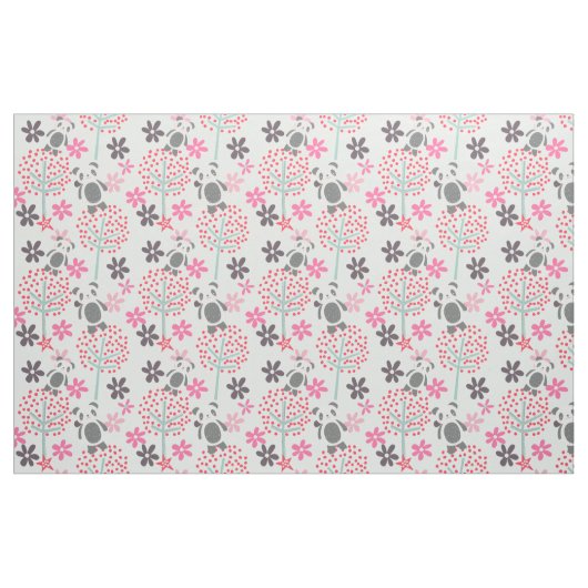 Arbres, fleurs, et tissu d'ours panda (Fat Quarter)