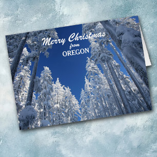 Arbres neigeux de la carte de Noël de l'Oregon