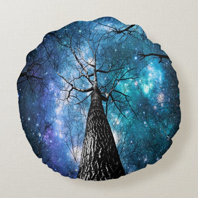 Arbres noirs Espace bleu Coussin rond (Dos)