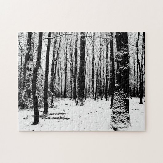 Arbres noirs et blancs dans la neige Jigsaw puzzle (Horizontal)