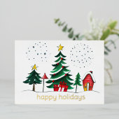 Arbres peints et maison Joyeux vacances (Debout devant)