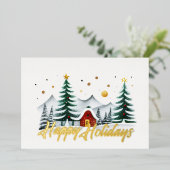 Arbres peints et maison Joyeux vacances (Debout devant)