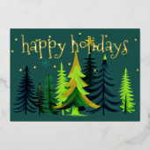Arbres Peints Vert Bleu Joyeux Vacances Foil (Recto)