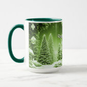 Arbres verts Boules de Noël Mug de vacances (Gauche)