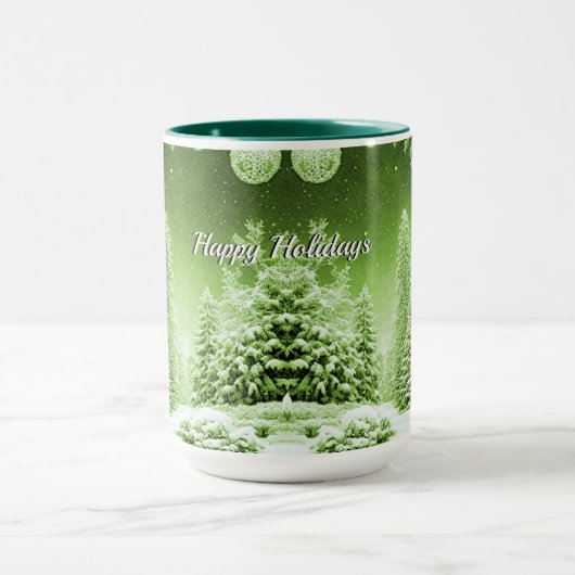 Arbres verts Boules de Noël Mug de vacances (Centre)