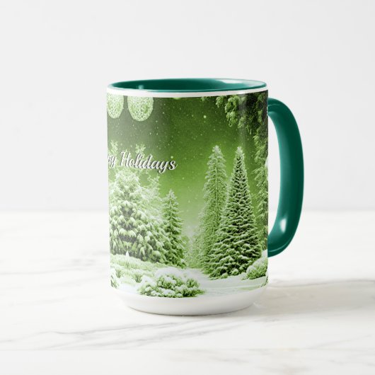 Arbres verts Boules de Noël Mug de vacances (Devant droit)
