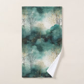 Arbres verts dorés avec oiseaux Noël (Serviette à main)