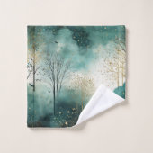 Arbres verts dorés avec oiseaux Noël (Gant de toilette)