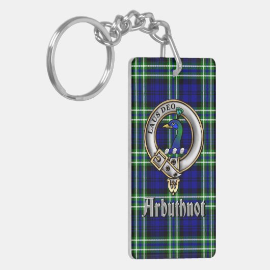 Arbuthnot Clan Badge/Tartan Rectangle Sleutelhanger (Voorkant Links)