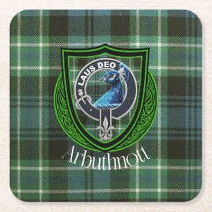 Arbuthnott Scottish Clan Tartan en Crest Vierkante Kartonnen Onderzetter
