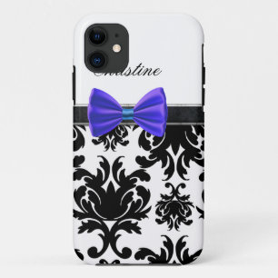 arc bleu de coque iphone décoré d'un monogramme