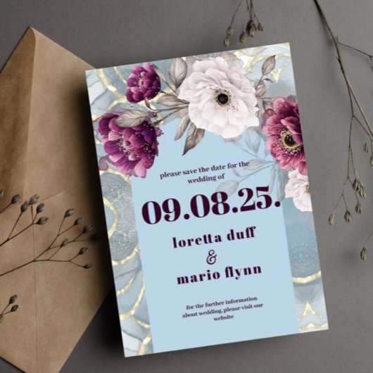 Arc bleu floral Enregistrer la date Invitation
