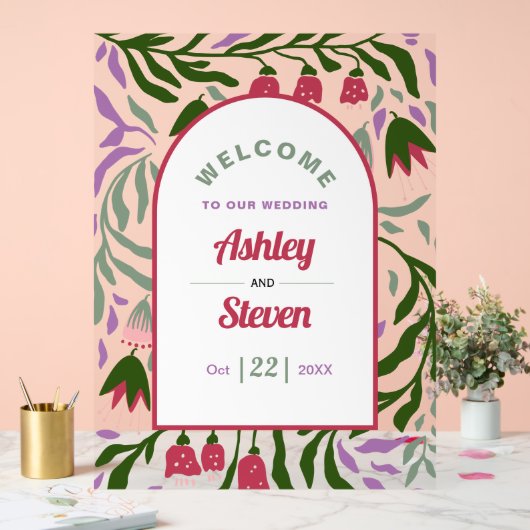 Arc de boho rétro, fleurs folkloriques accueil mar (Mariage)