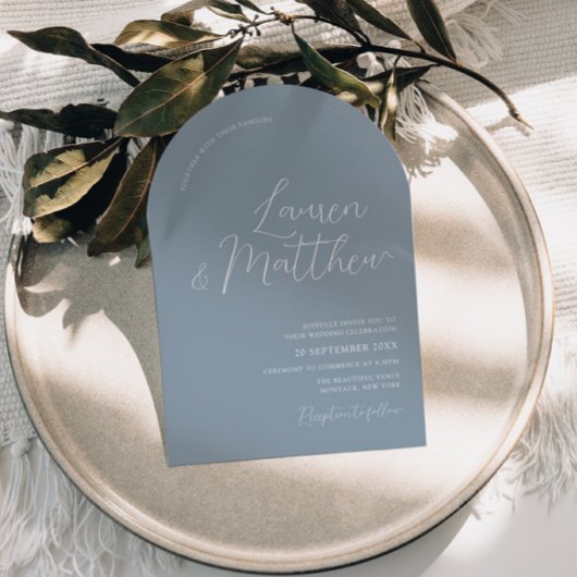 Arc de script moderne Dusty Blue Faire-part de mar