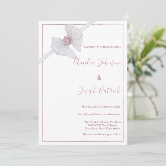 Arc de soie blanche fleur rose faire-part de maria (Debout devant)