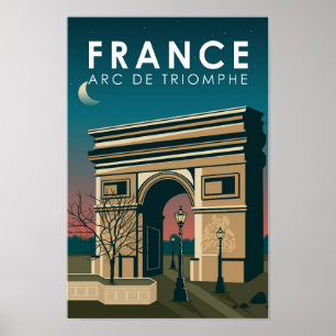 Arc de Triomphe France Retro Travel Art  Poster