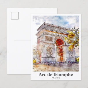 Arc de Triomphe Frankrijk Art Waterverf Sketch Briefkaart