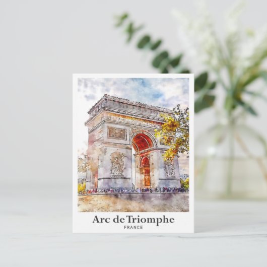 Arc de Triomphe Frankrijk Art Waterverf Sketch Briefkaart (Staand voorkant)