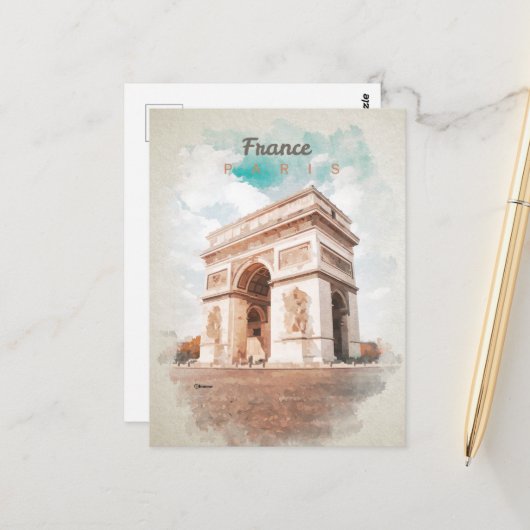 Arc de Triomphe in waterverf briefkaart (Voorkant / Achterkant in situ)