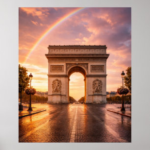 Arc de Triomphe onder regenboog Poster