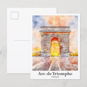 Arc de Triomphe Paris France Travel Waterverf Briefkaart