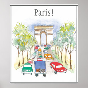 Arc de Triomphe Paris Whimsical Waterverf Poster
