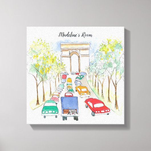 Arc de Triomphe Whimsical Waterverf Painting Canvas Afdruk (Voorkant)