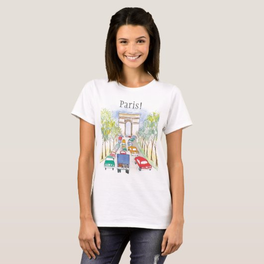 Arc de Triomphe Whimsical Waterverf Sketch T-shirt (Voorkant volledig)