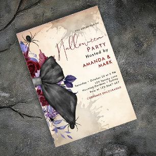 Arc éffrayant floral noir et araignées Invitation