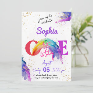 Arc-en-ciel Aquarelle Or Invitation Anniversaire