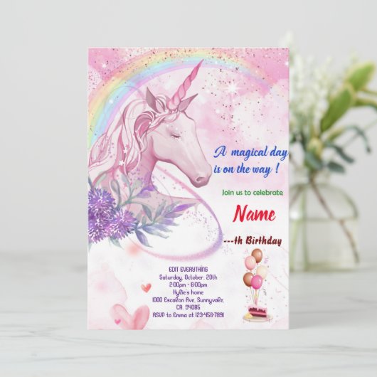 Arc en ciel avec cartes d'anniversaire Unicorn  (Debout devant)