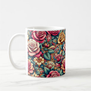 Arc-en-ciel coloré roses fleurs café tasse de thé