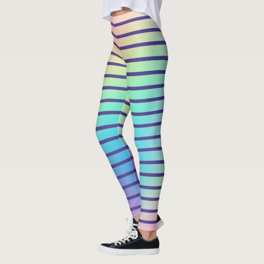 Arc-en-ciel doux Pastel Gradient Stripes Leggings (Gauche)