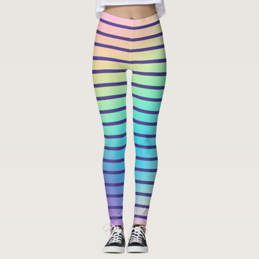 Arc-en-ciel doux Pastel Gradient Stripes Leggings (Devant)