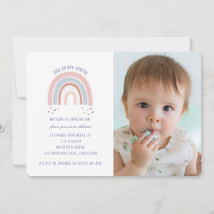 Arc en ciel et coeur 1er anniversaire invitation p