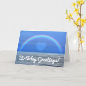 Arc en ciel et coeur sur l'océan Carte d'anniversa (Fleur jaune)