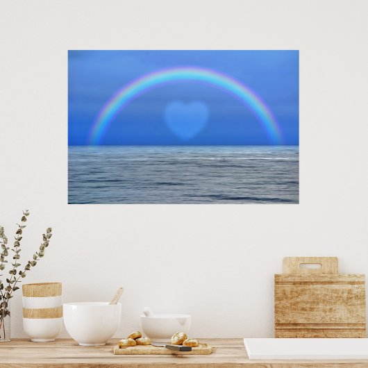 Arc en ciel et coeur sur l'océan Poster Art (Cuisine)