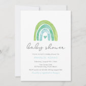 Arc en ciel et coeurs Baby shower bleu invitation (Devant)