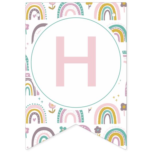 Arc-en-ciel et fleurs Bannière de Bunting de fête (Deuxième drapeau)