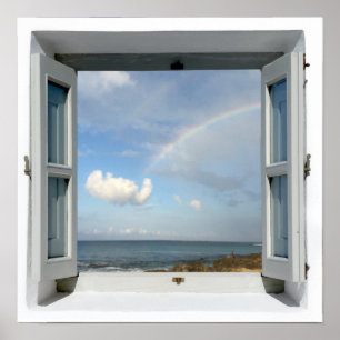 Arc en ciel et plage Vue mer Poster