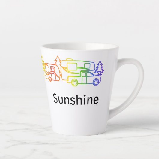 Arc-en-ciel Happy Campers Latte Mug personnalisé (Droite)