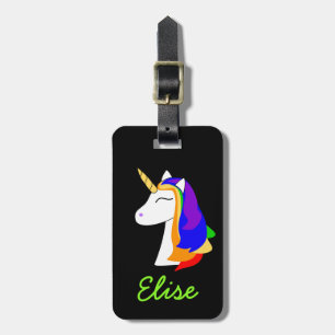Arc-en-ciel licorne noir étiquette bagage