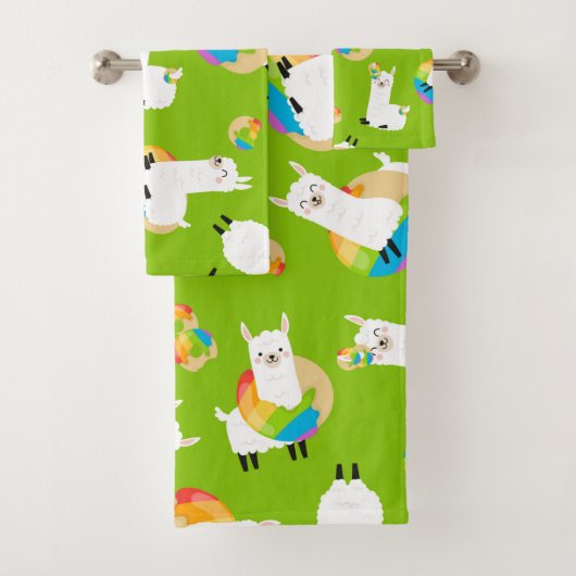 Arc-en-ciel Llama Donuts Enfants Serviettes de bai (En situation)