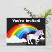 Arc-en-ciel, nuages et licorne Invitation d'annive (Debout devant)