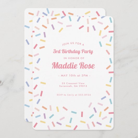 Arc-en-ciel rose sautiner Invitation Anniversaire (Devant / Derrière)