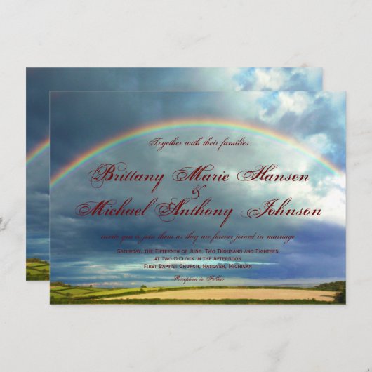 Arc-en-ciel sur les champs de pays Invitations de  (Devant / Derrière)
