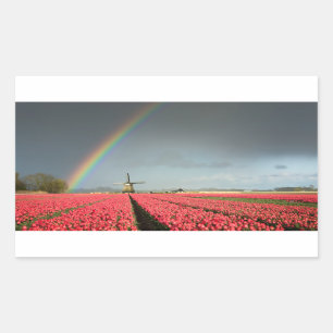 Arc-en-ciel, tulipes et autocollant rectangulaire